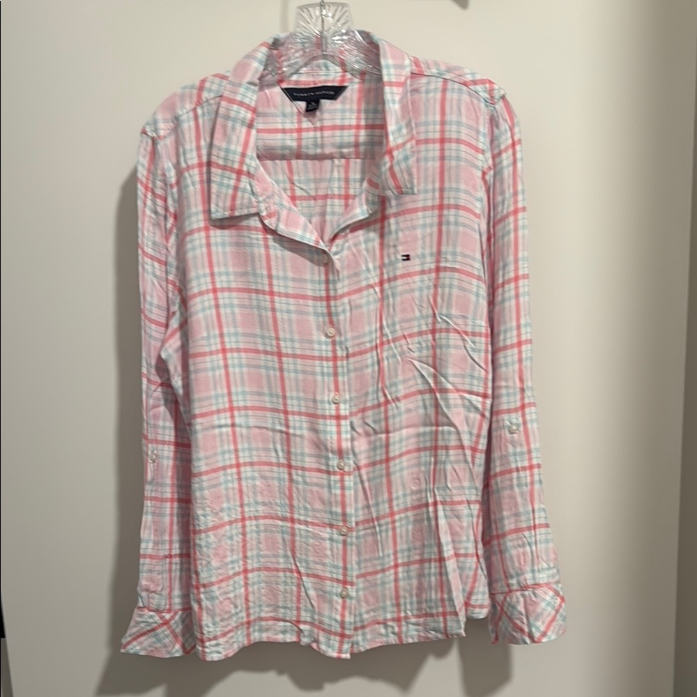 Tommy Hilfiger Light Pink and White Plaid Shirt